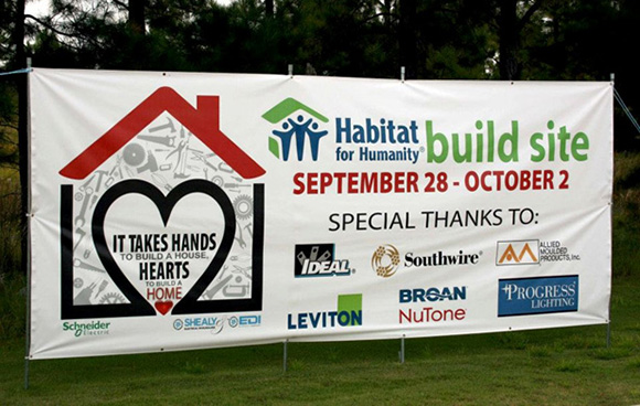 Banner in front of Shealy Corporate HQ weeks prior to event